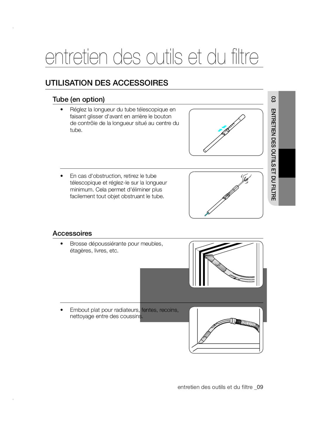 Samsung VC15QSNMARD/SW, VC15QSNMAUB/GE, VC15QSNMARD/GE manual Utilisation DES Accessoires, Tube en option 