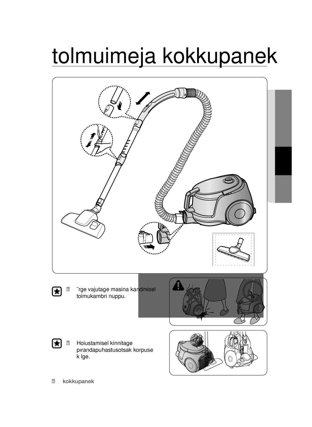 Samsung VC15QSNMAUB/SB, VC15QSNMARD/SB manual Tolmuimeja kokkupanek 