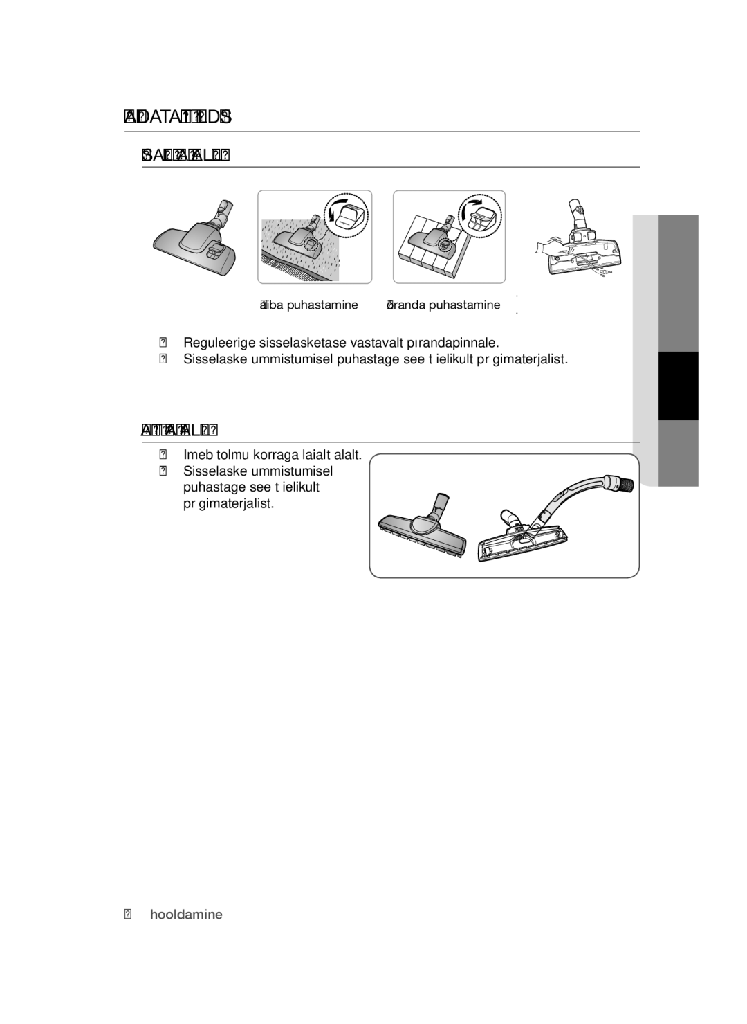 Samsung VC15QSNMAUB/SB, VC15QSNMARD/SB manual Põrandatarvikute Hooldus, Sammuline Hari Valikuline 