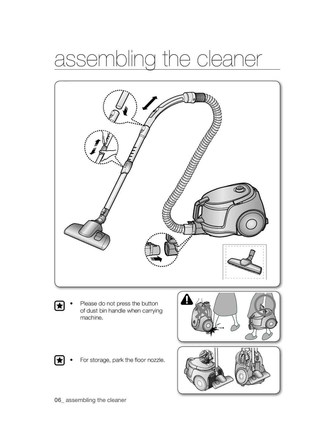 Samsung VC15QSNMAUB/SB, VC15QSNMARD/SB manual Assembling the cleaner 