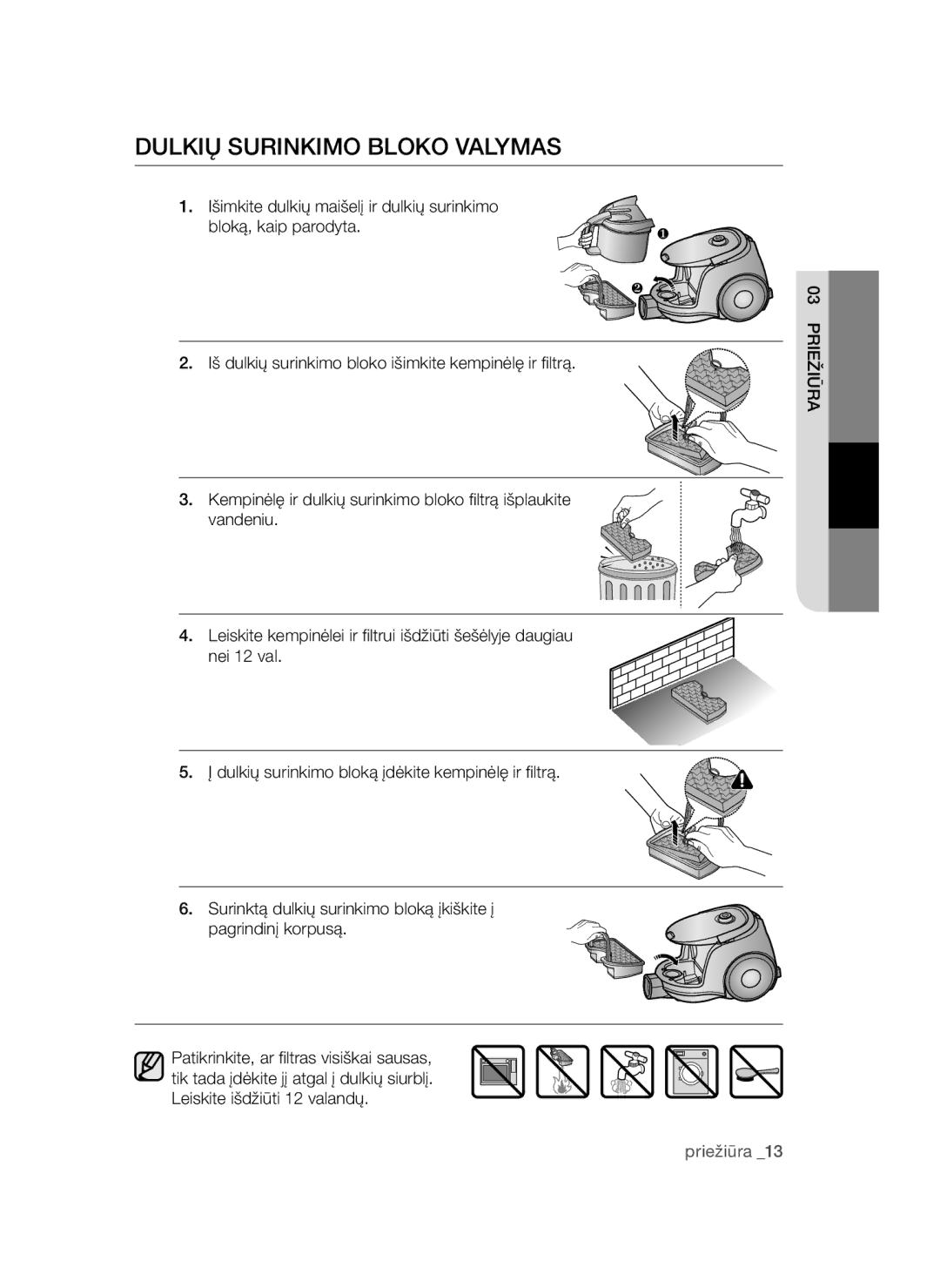 Samsung VC15QSNMARD/SB, VC15QSNMAUB/SB manual Dulkių Surinkimo Bloko Valymas 