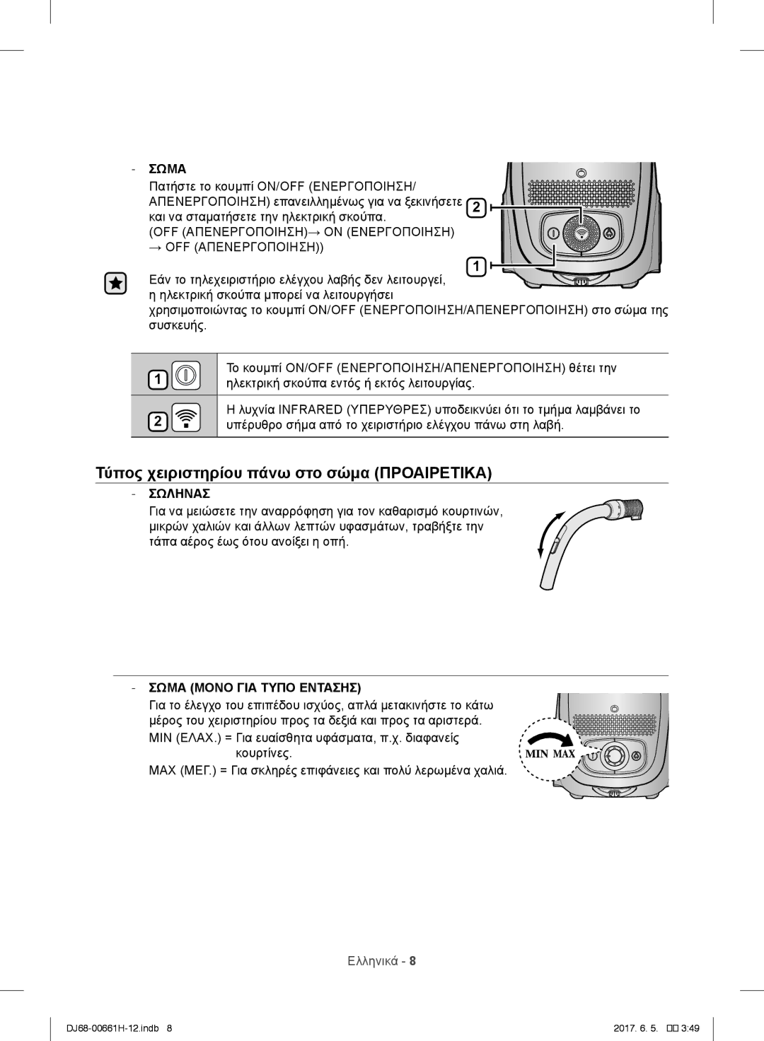 Samsung VC15SVNJGGT/EH, VC15RHNJGGT/EH, VC15RVNJGNC/OL, VC15QHNJGGT/OL, VC05UHNJGBB/EH manual Σωμα Μονο ΓΙΑ Τυπο Εντασησ 