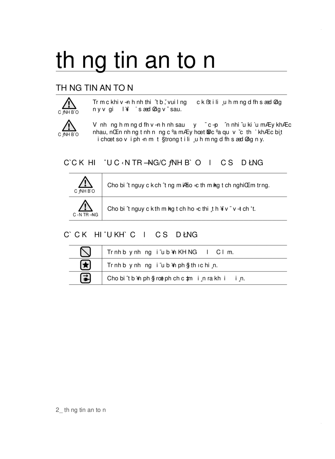 Samsung VC18AVNMAPT/SV, VC16BSNMAUB/SV, VC18AVNMANC/SV, VC16BSNMARD/SV manual Thông tin an toàn, Thông TIN AN Toàn 