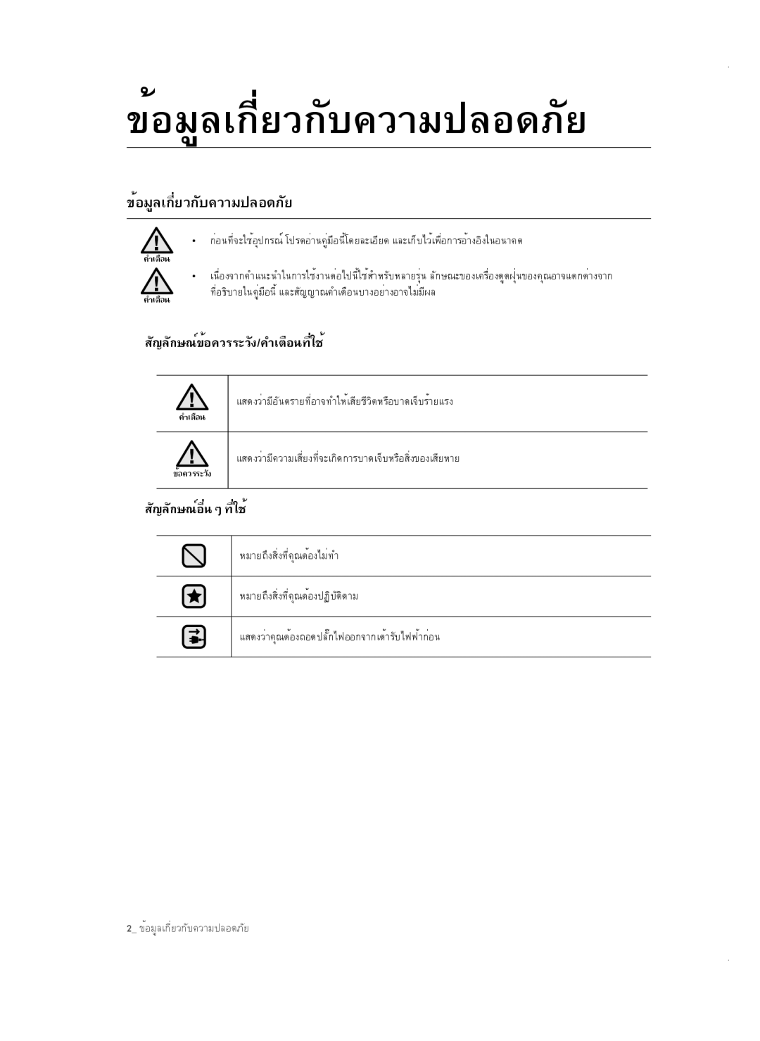 Samsung VC18AVNMAPT/SV, VC16BSNMAUB/SV, VC18AVNMANC/SV, VC16BSNMARD/SV manual ข้อมูลเกี่ยวกับความปลอดภัย 