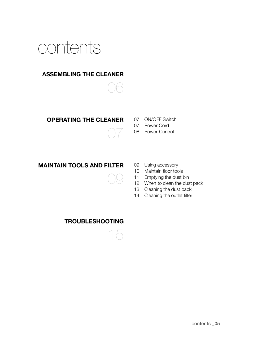 Samsung VC18AVNMANC/SV, VC16BSNMAUB/SV, VC18AVNMAPT/SV, VC16BSNMARD/SV manual Contents 