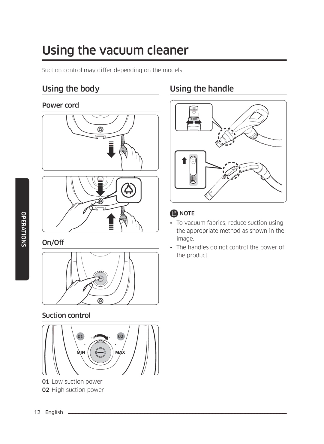 Samsung VC18M2120SB/MG manual Using the vacuum cleaner, Using the body Using the handle 