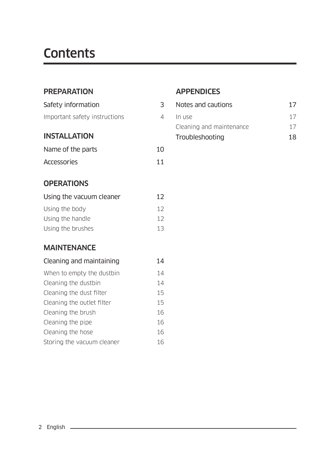 Samsung VC18M2120SB/MG manual Contents 