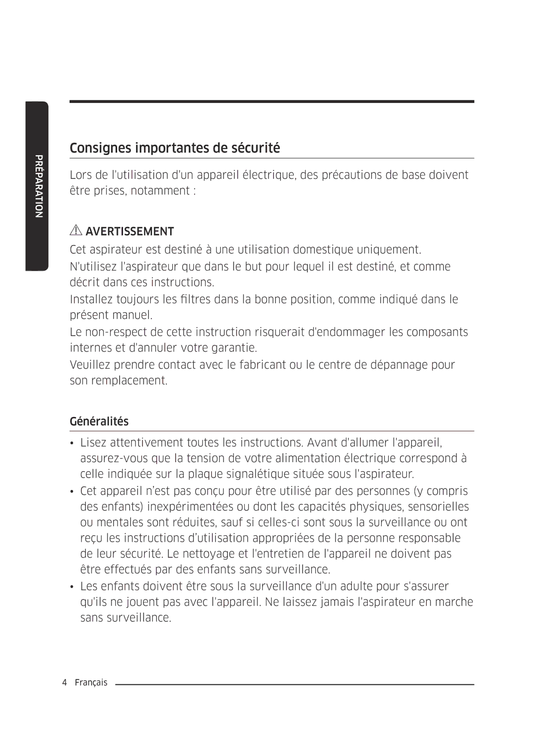 Samsung VC18M2120SB/MG manual Consignes importantes de sécurité 