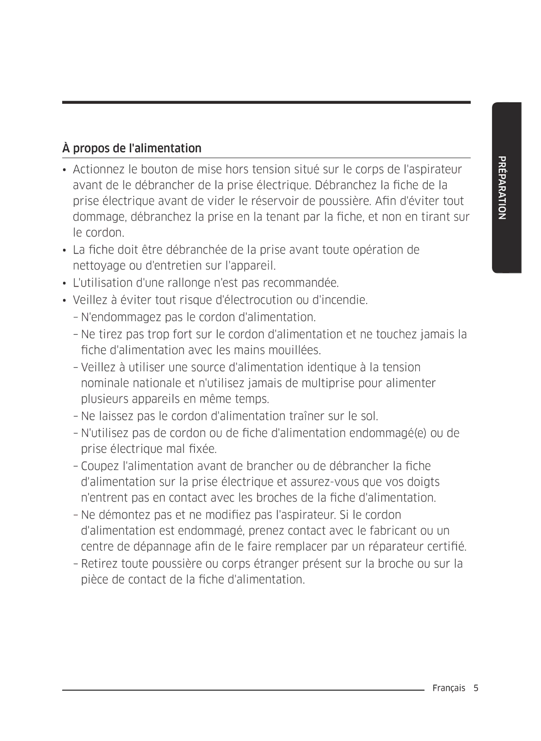 Samsung VC18M2120SB/MG manual Préparation 