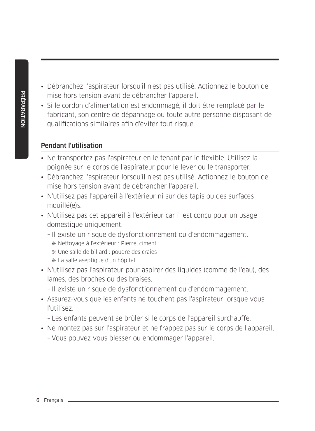 Samsung VC18M2120SB/MG manual Préparation 