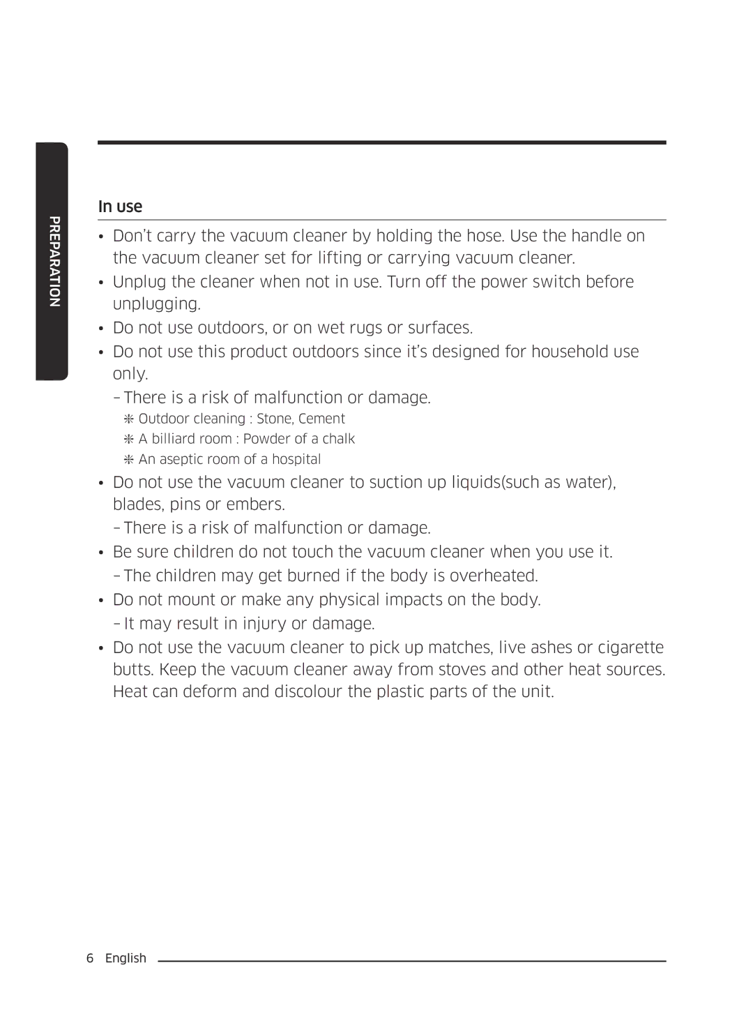 Samsung VC18M2120SB/MG manual Preparation 