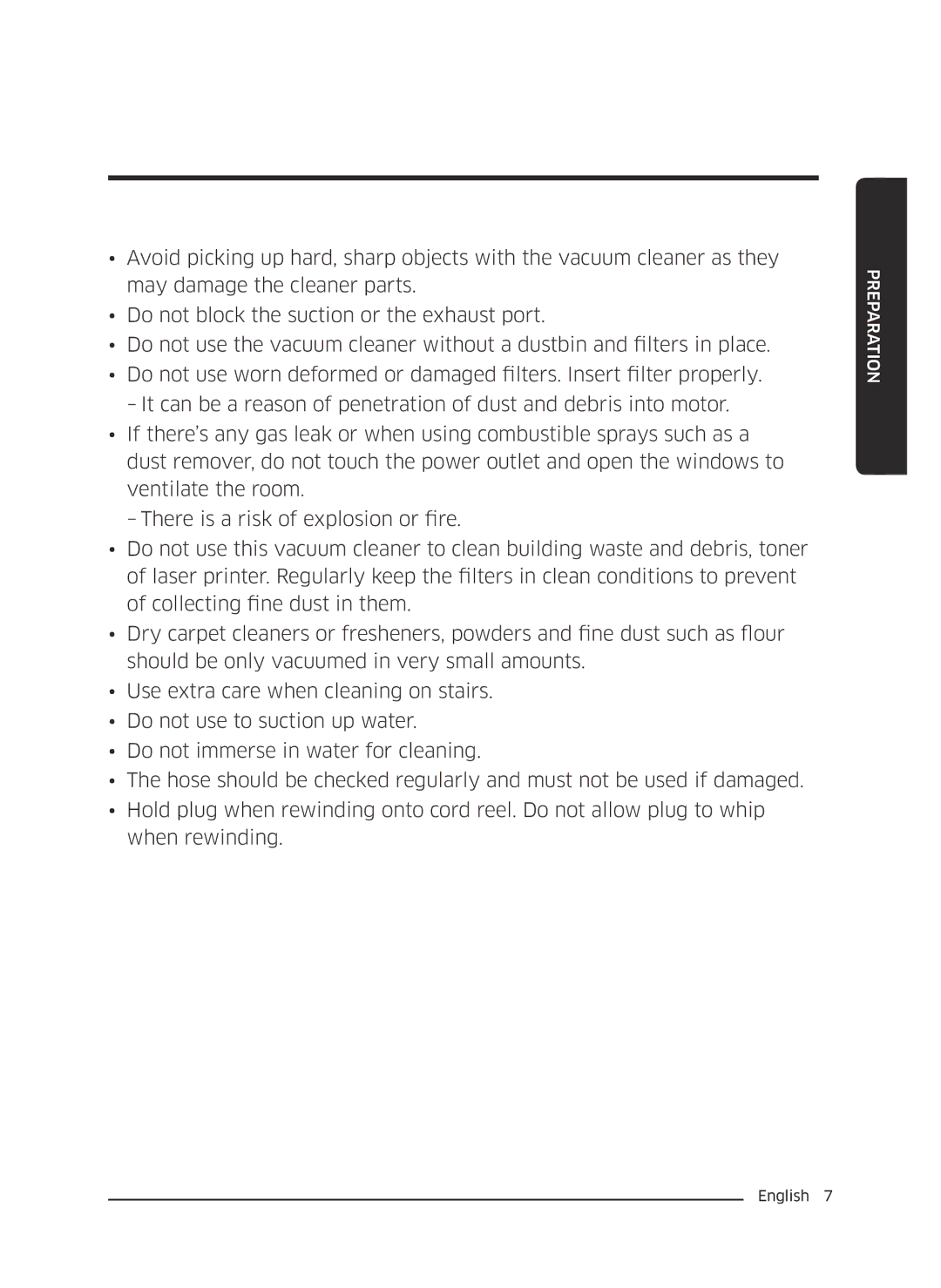 Samsung VC18M2120SB/MG manual Preparation 