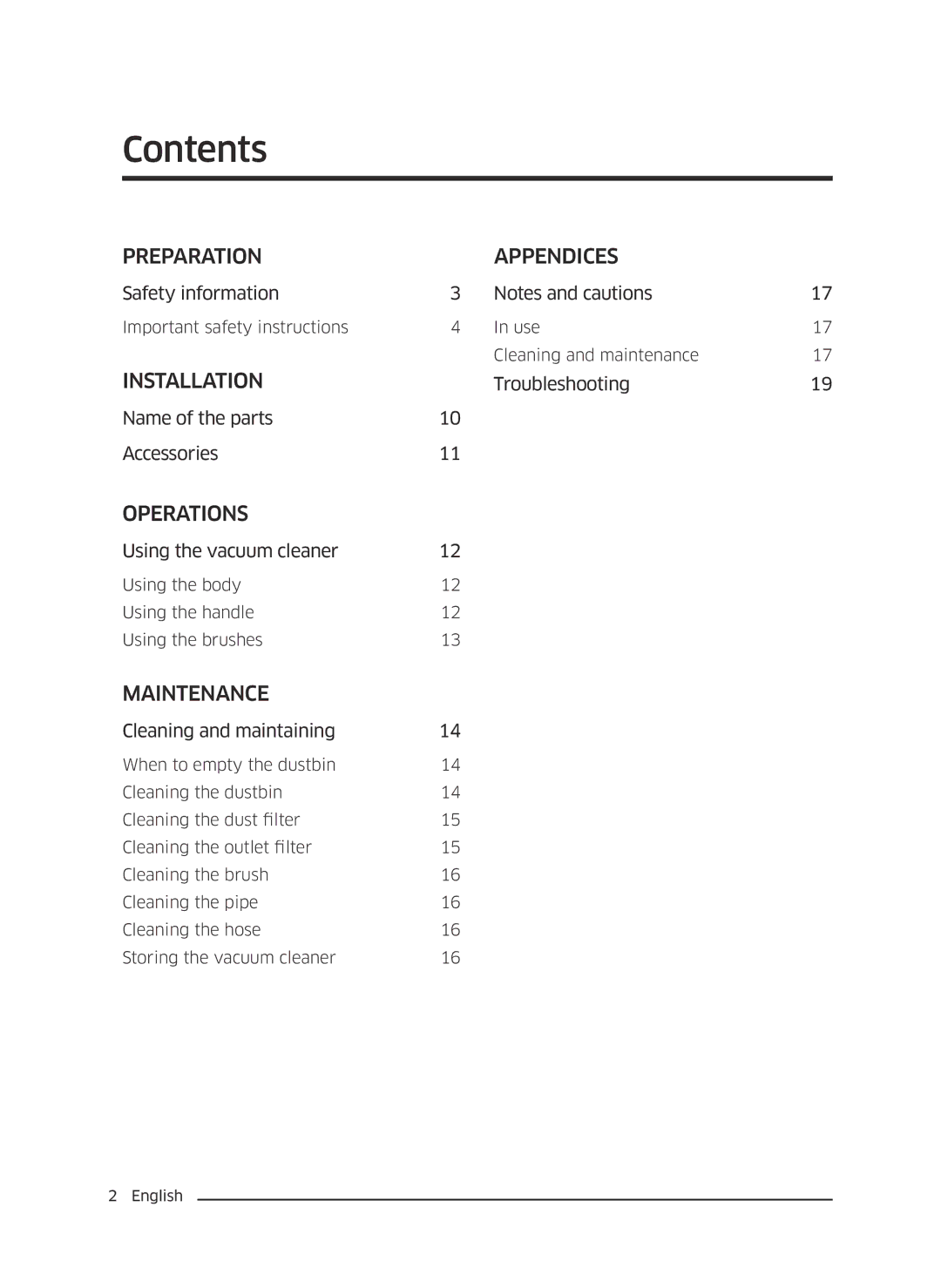 Samsung VC18M2120SB/ML manual Contents 