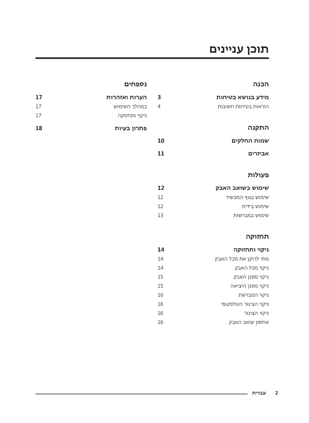 Samsung VC18M2120SB/ML manual םיניינע ןכות, הקוזחת 