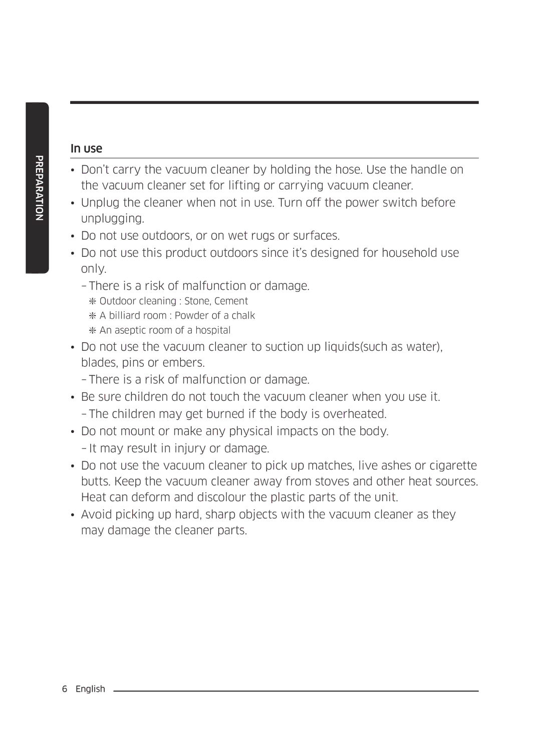 Samsung VC18M2120SB/ML manual Preparation 