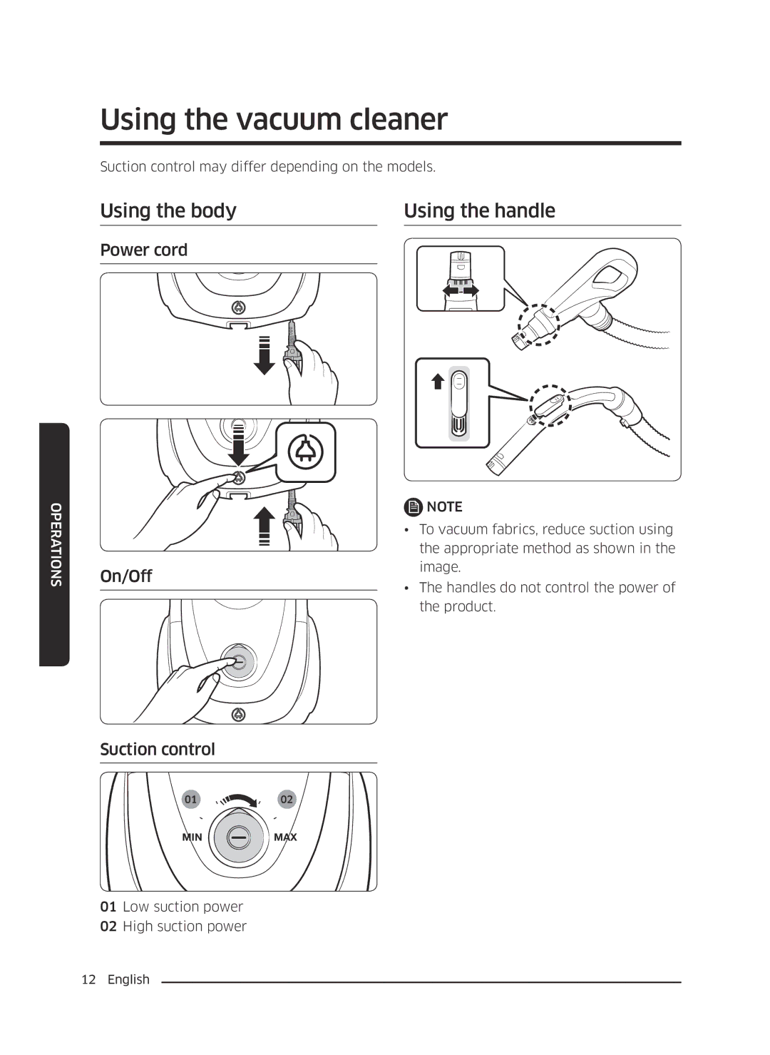 Samsung VC18M21M0VN/SV, VC18M2120SB/SV manual Using the vacuum cleaner, Using the body Using the handle 