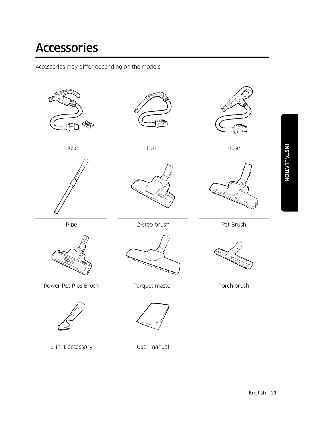 Samsung VC18M3150VU/ML, VC18M3110VB/ML manual Accessories 