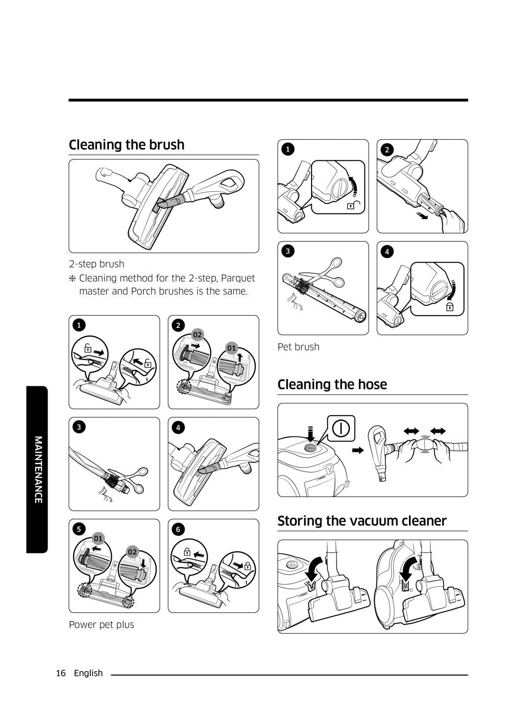 Samsung VC18M3110VB/ML, VC18M3150VU/ML manual Cleaning the hose Storing the vacuum cleaner 