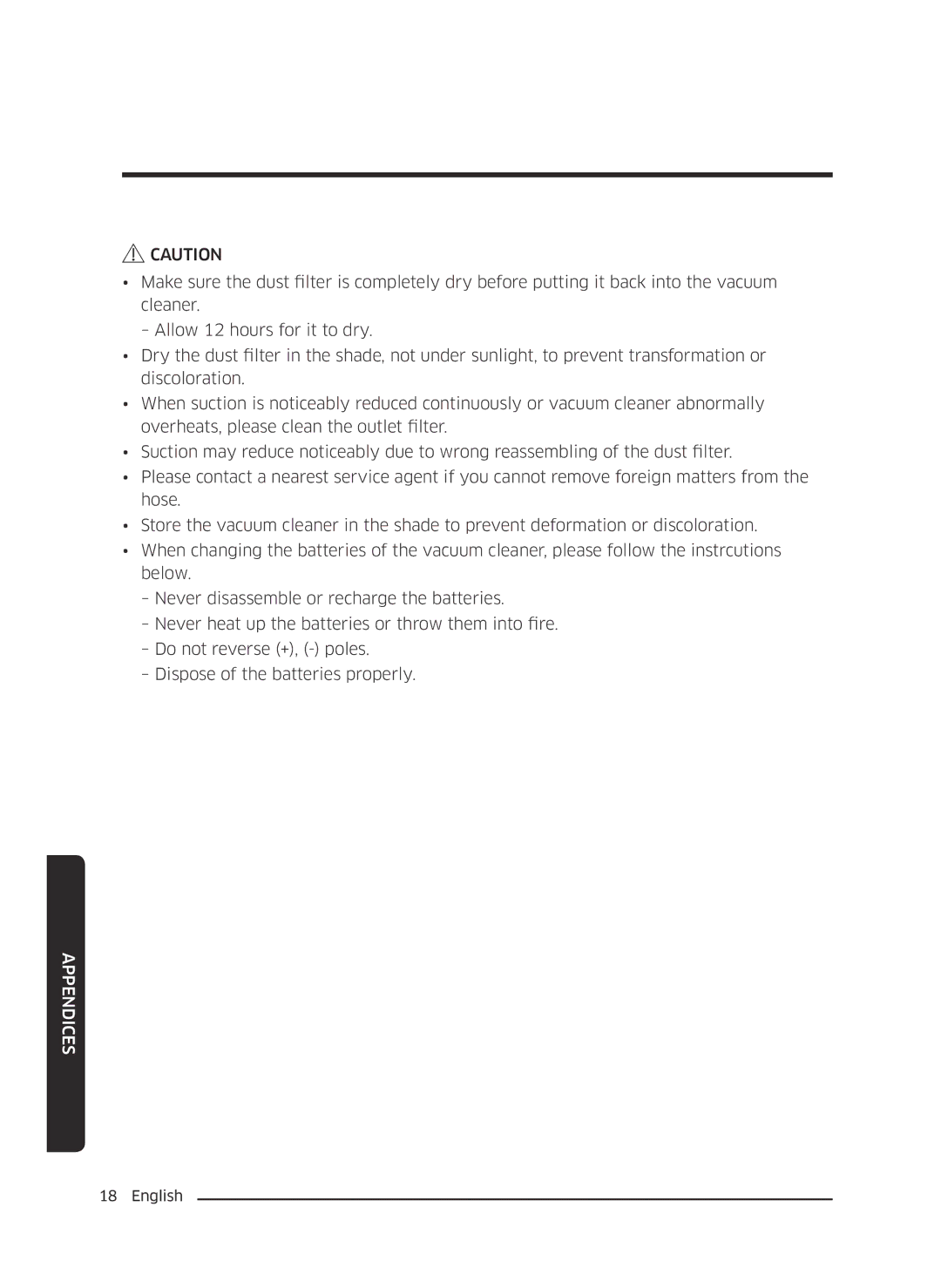 Samsung VC18M3110VB/ML, VC18M3150VU/ML manual Appendices 