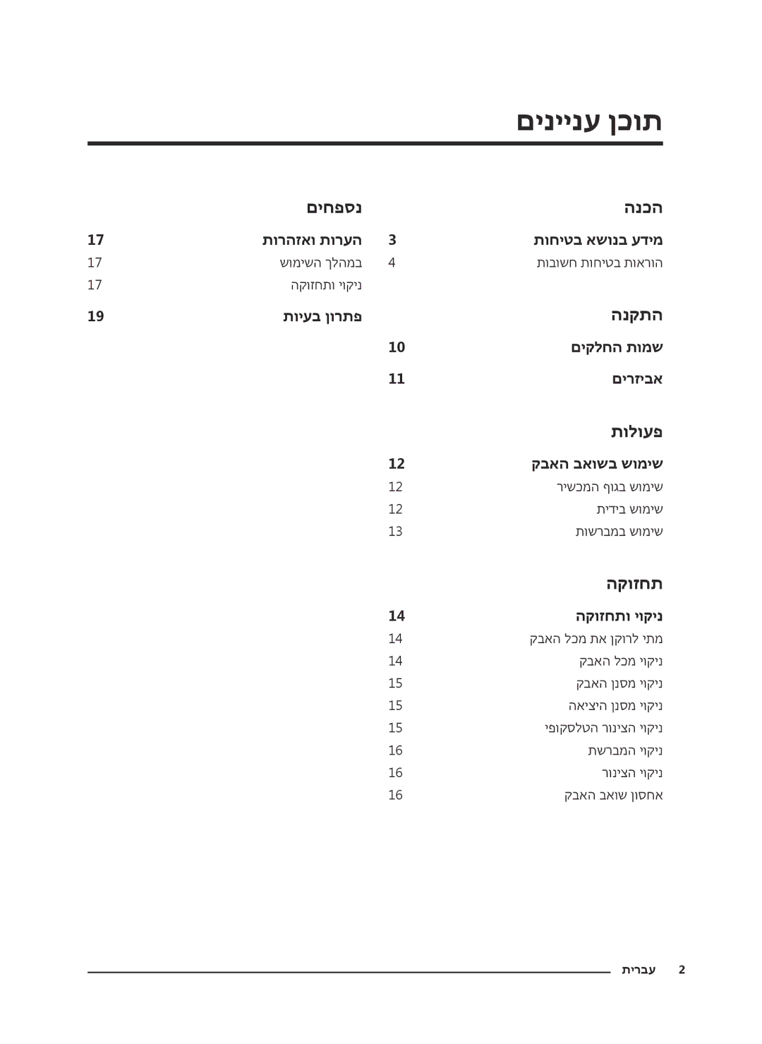 Samsung VC18M3150VU/ML, VC18M3110VB/ML manual םיניינע ןכות, הקוזחת 