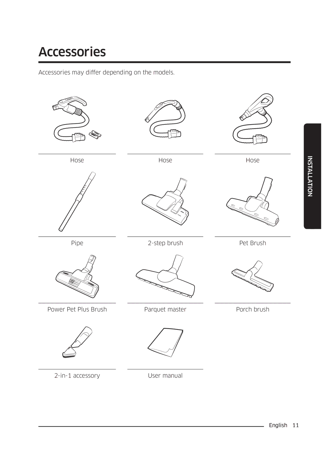 Samsung VC18M3110VB/SV manual Accessories 