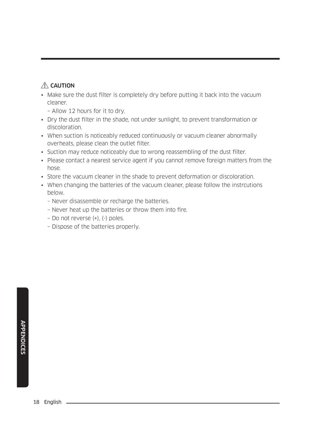 Samsung VC18M3110VB/SV manual Appendices 