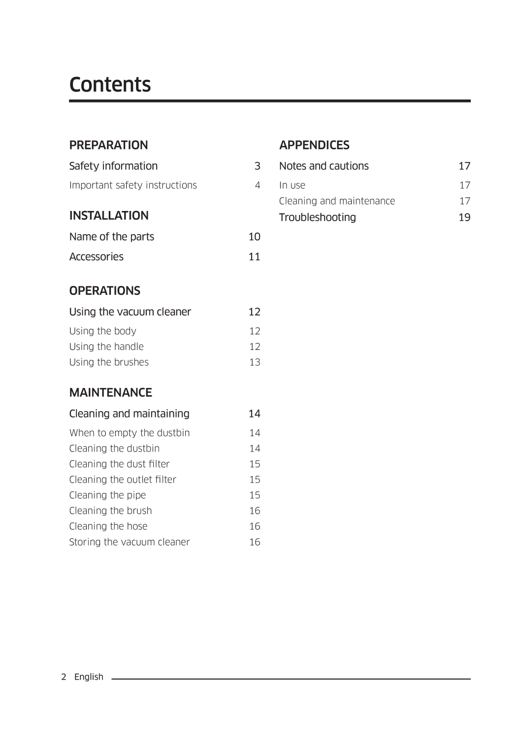 Samsung VC18M3110VB/SV manual Contents 