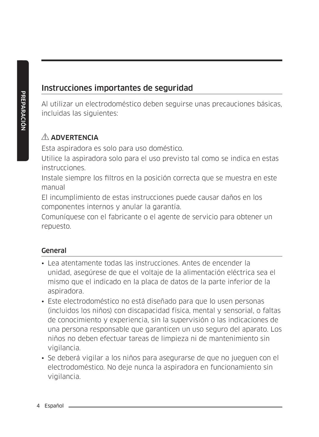 Samsung VC18M3110VB/SV manual Instrucciones importantes de seguridad 