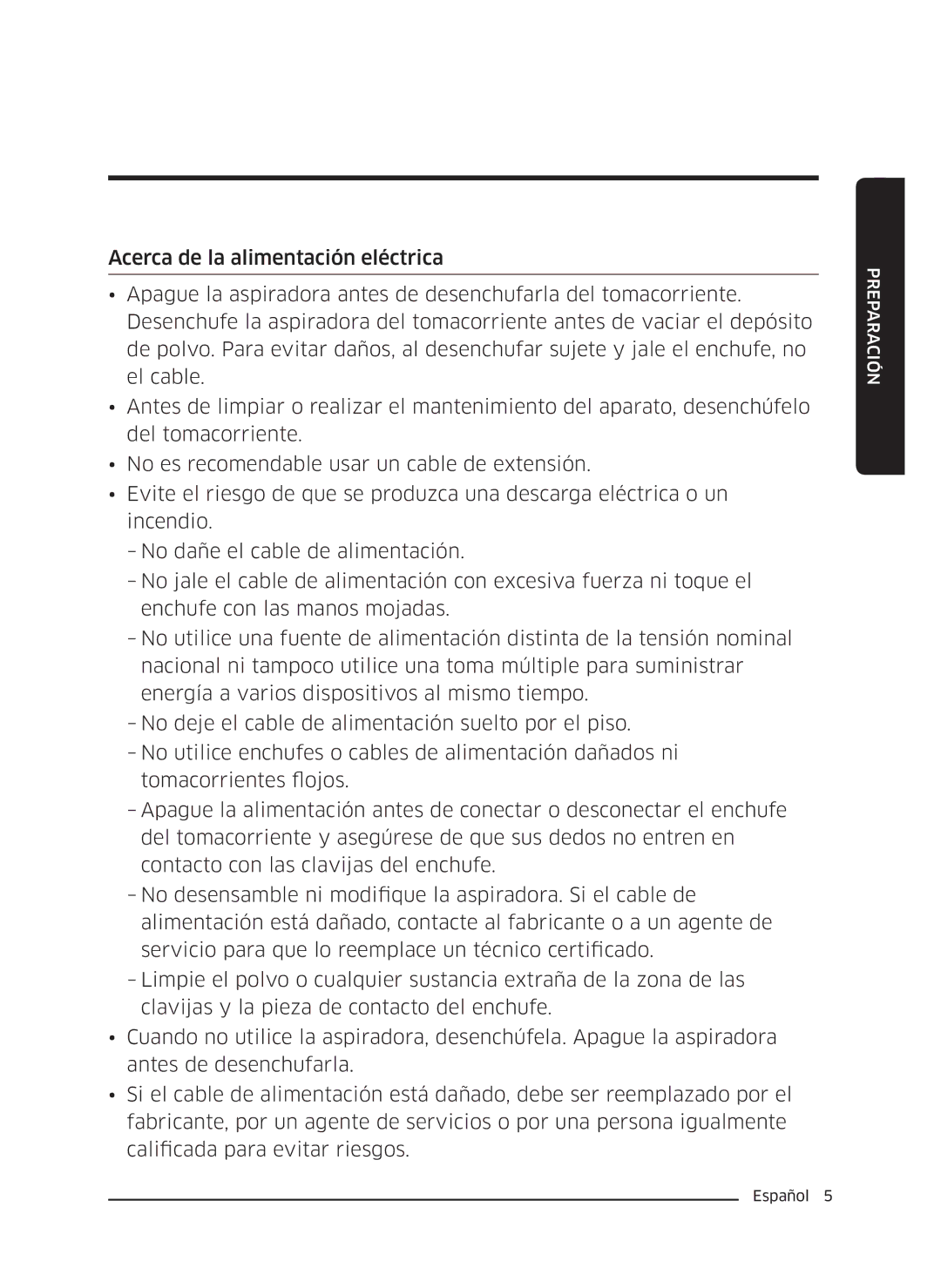 Samsung VC18M3110VB/SV manual Preparación 