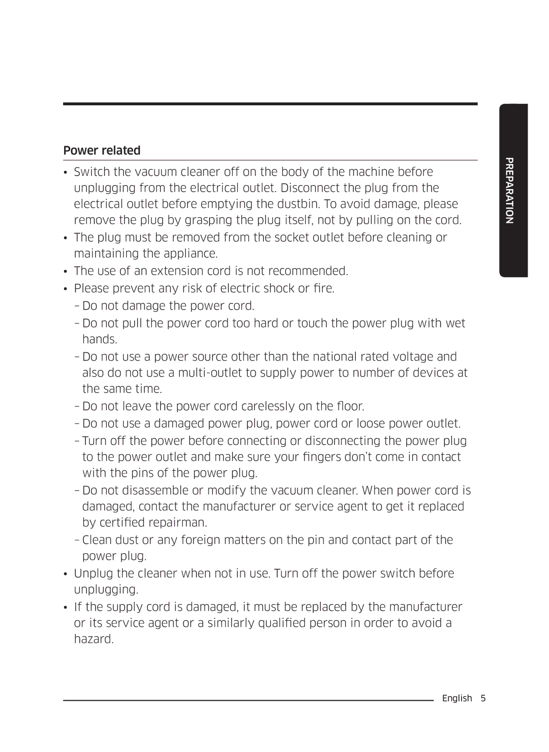 Samsung VC18M3110VB/SV manual Preparation 