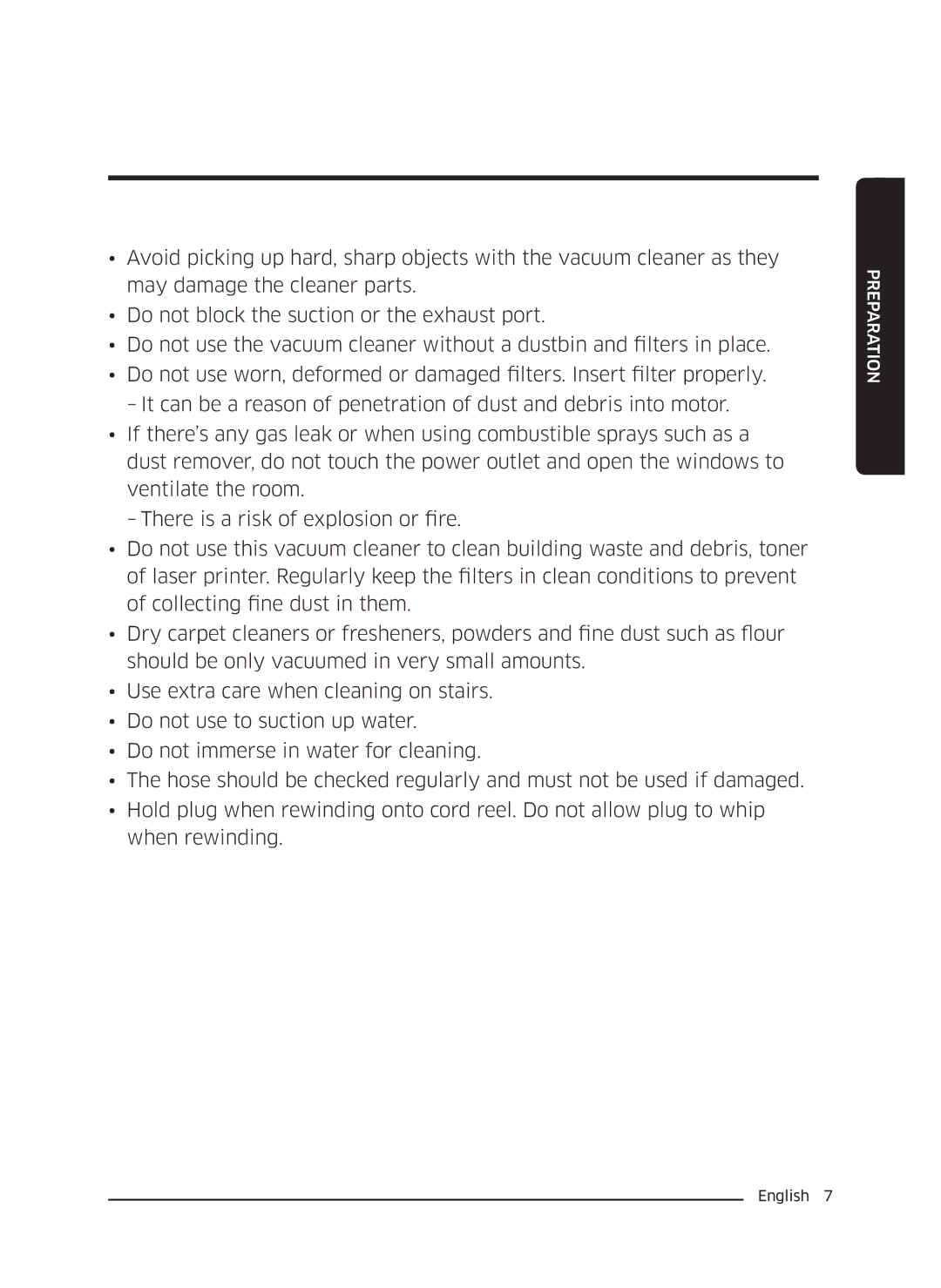 Samsung VC18M3110VB/SV manual Preparation 