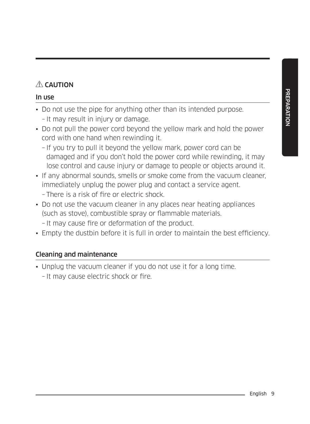 Samsung VC18M3110VB/SV manual Preparation 