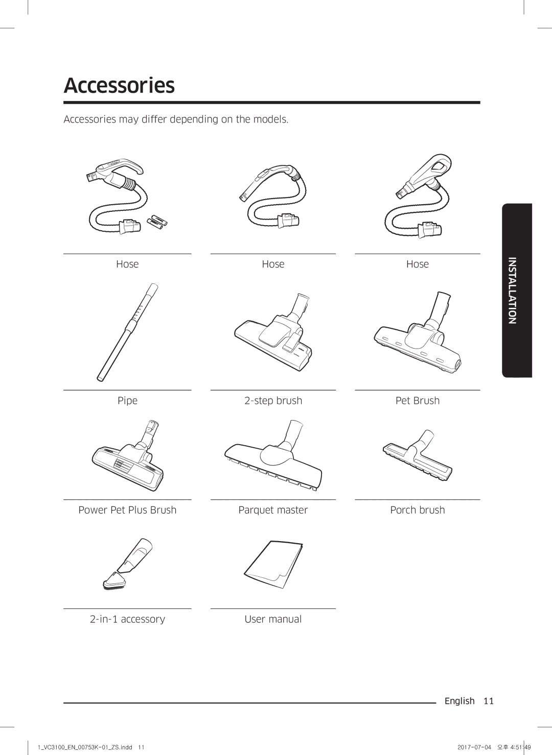 Samsung VC18M3110VB/SV manual Accessories 