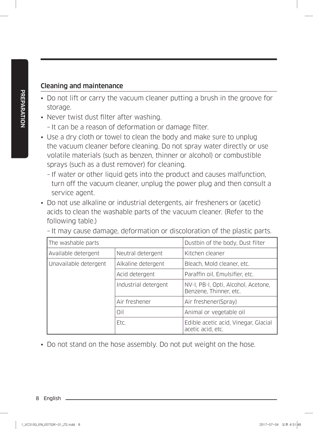 Samsung VC18M3110VB/SV manual Preparation 