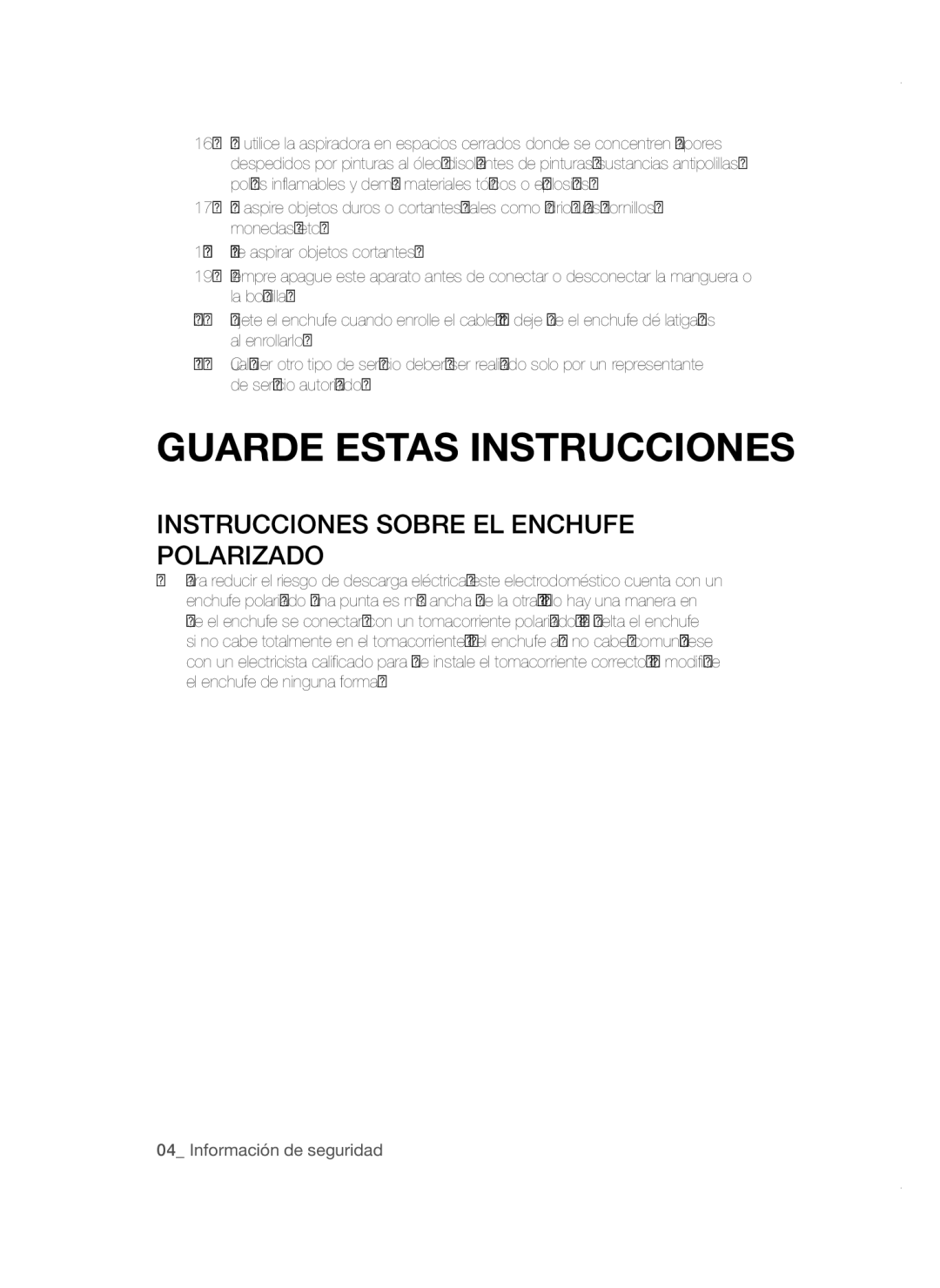 Samsung VC19F50VNCY/ML manual Guarde Estas Instrucciones 