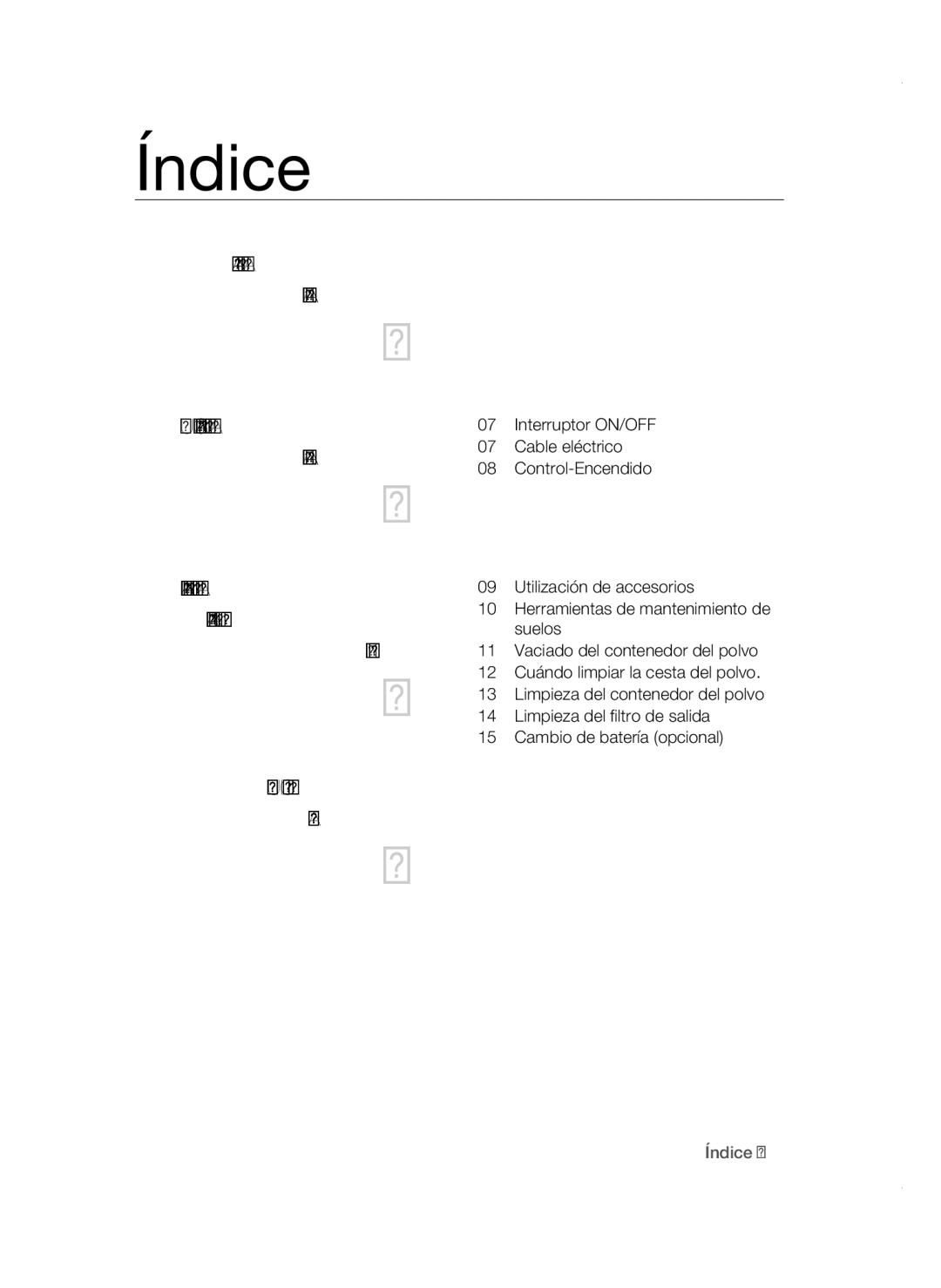 Samsung VC19F50VNCY/ML manual Índice 