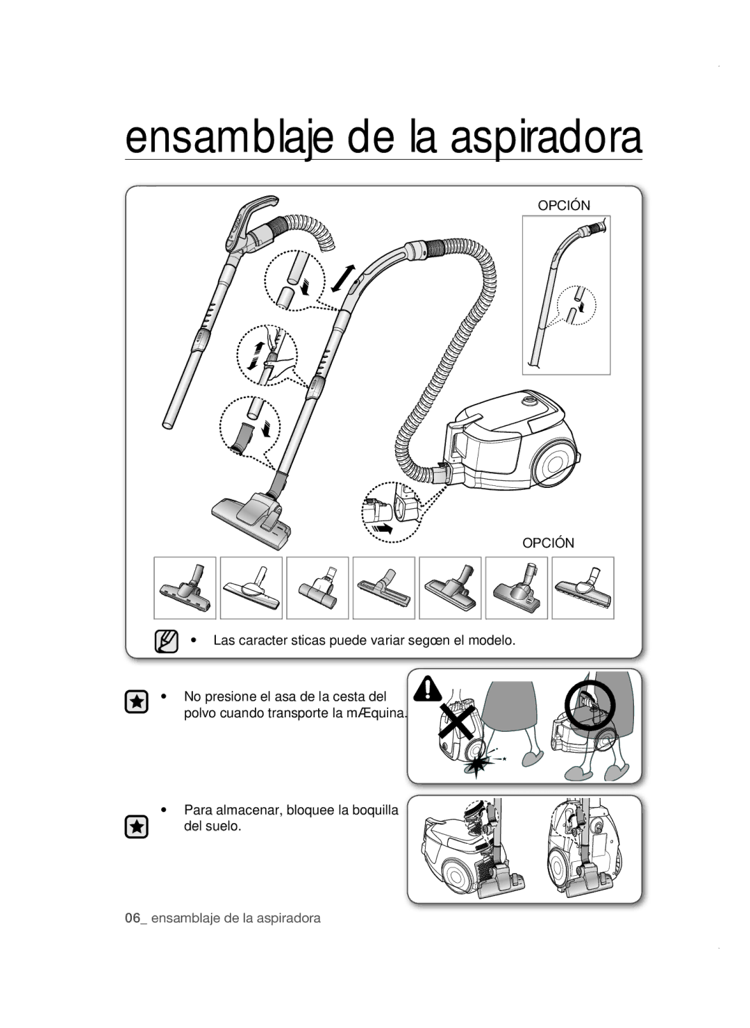 Samsung VC19F50VNCY/ML manual Opción, Las características puede variar según el modelo 