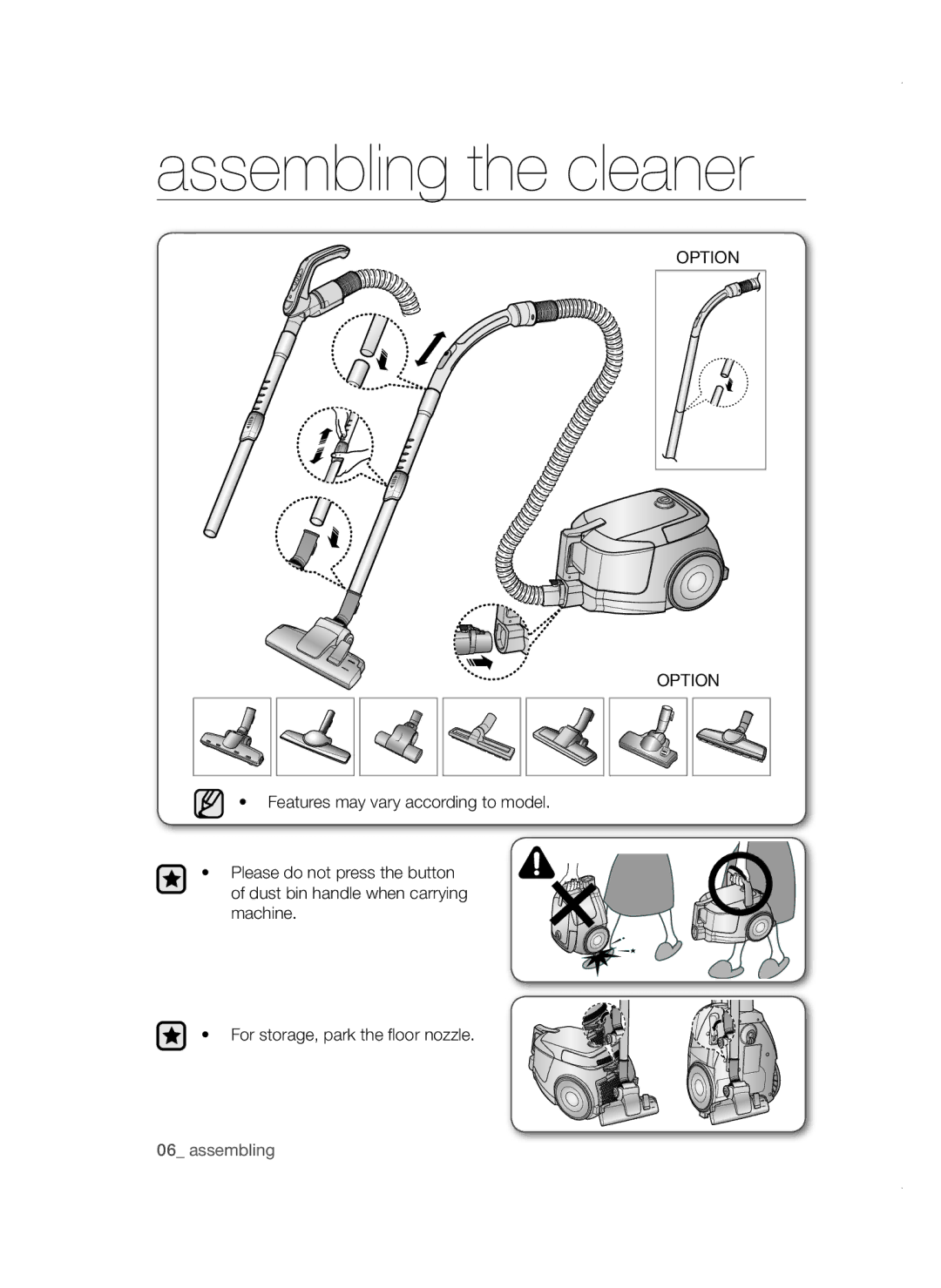 Samsung VC19F50VNCY/ML manual Assembling the cleaner, Option 