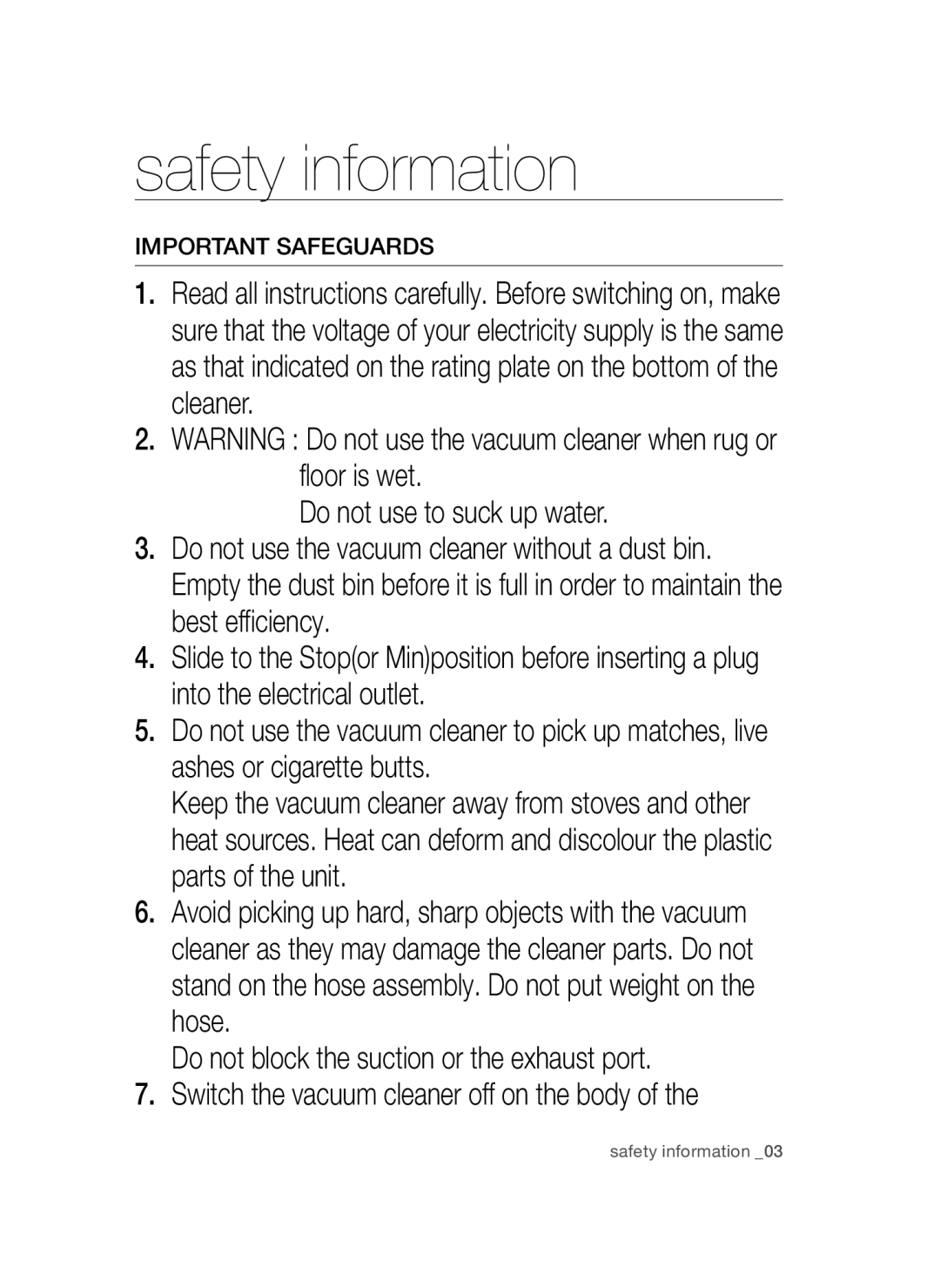 Samsung VC20AVNDCNC/SW, VC20AVNDCRD/EG, VC08QVNDCRD/EG, VC20AVNDCNC/EF, VC08QVNDCNC/SW manual Important Safeguards 