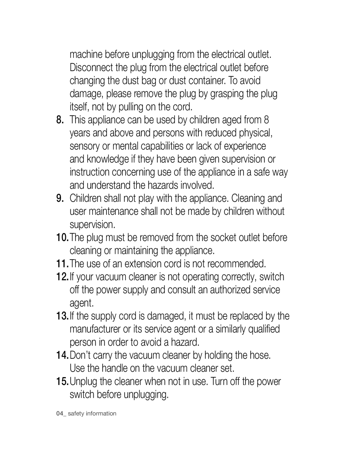 Samsung VC08QVNDCNC/SW, VC20AVNDCRD/EG, VC08QVNDCRD/EG, VC20AVNDCNC/EF, VC20AVNDCNC/SW manual Safety information 