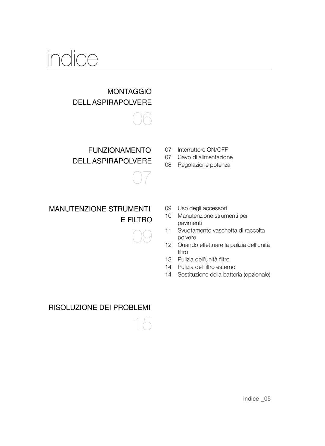 Samsung VC08QVNDCNC/SW, VC20AVNDCRD/EG, VC08QVNDCRD/EG, VC20AVNDCNC/EF, VC20AVNDCNC/SW manual Indice 