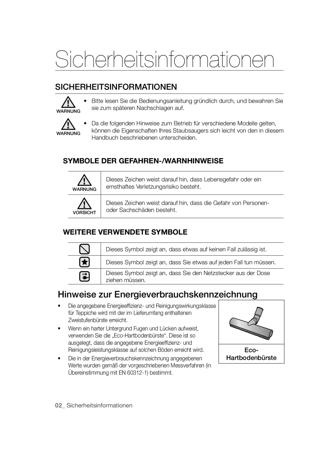 Samsung VC08SHNDC6B/EG, VC20AVNDCRD/EG, VC15QVNDCNC/EH, VC08QVNDCRD/EG, VC08QHNDCBB/EG manual Sicherheitsinformationen 