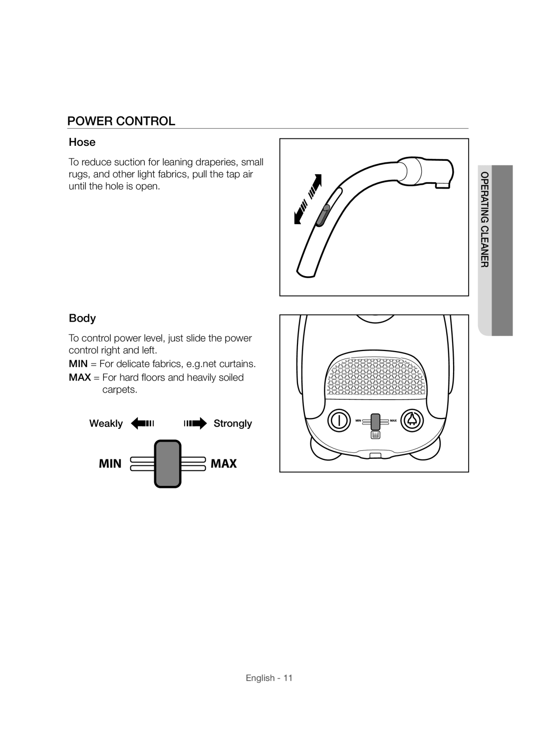 Samsung VC20F30WNBR/MG manual Power Control, Hose, Body 