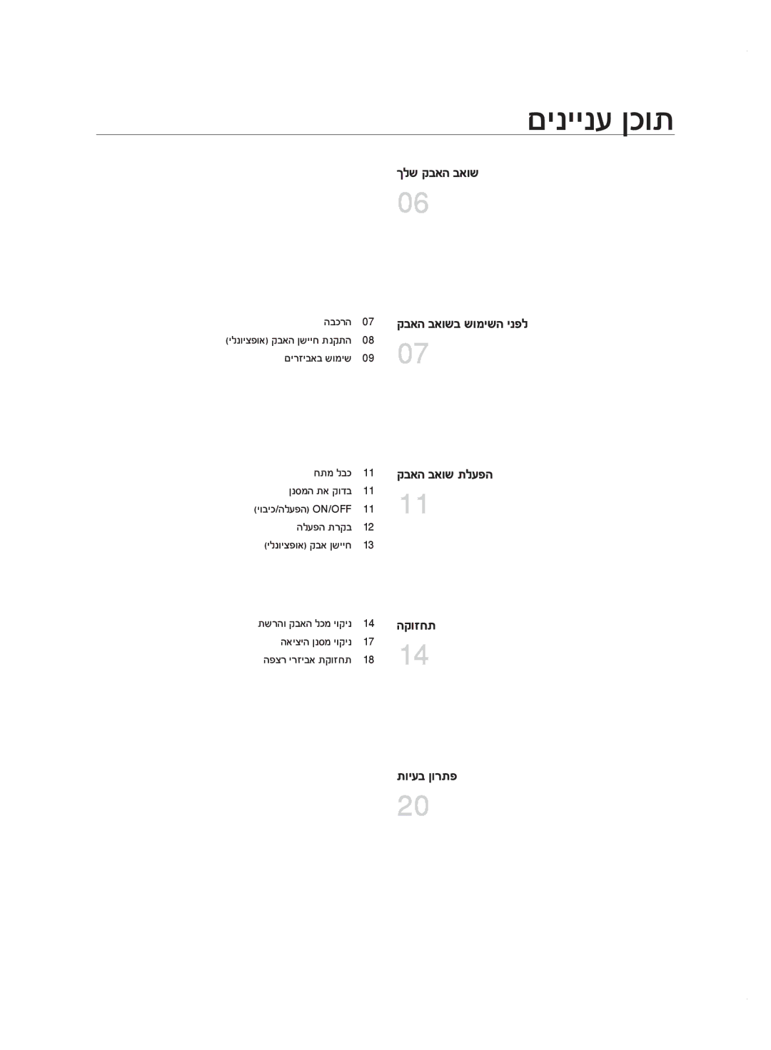 Samsung VC20F70HDHN/ML manual םיניינע ןכות 