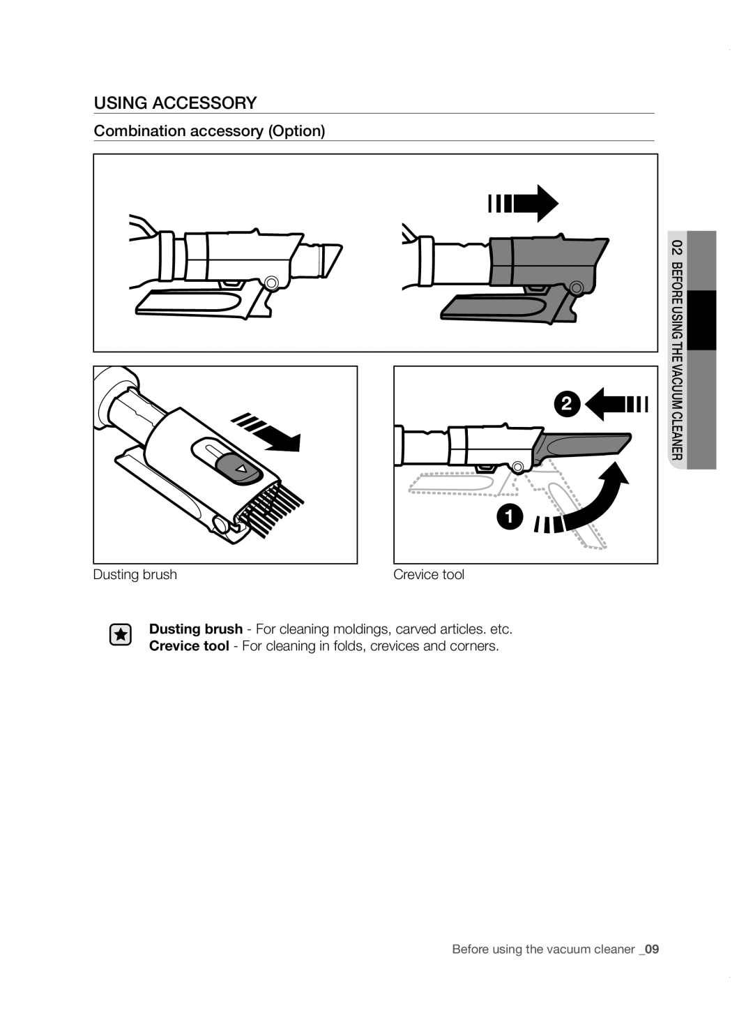 Samsung VC20F70HDHN/ML manual Dusting brush 