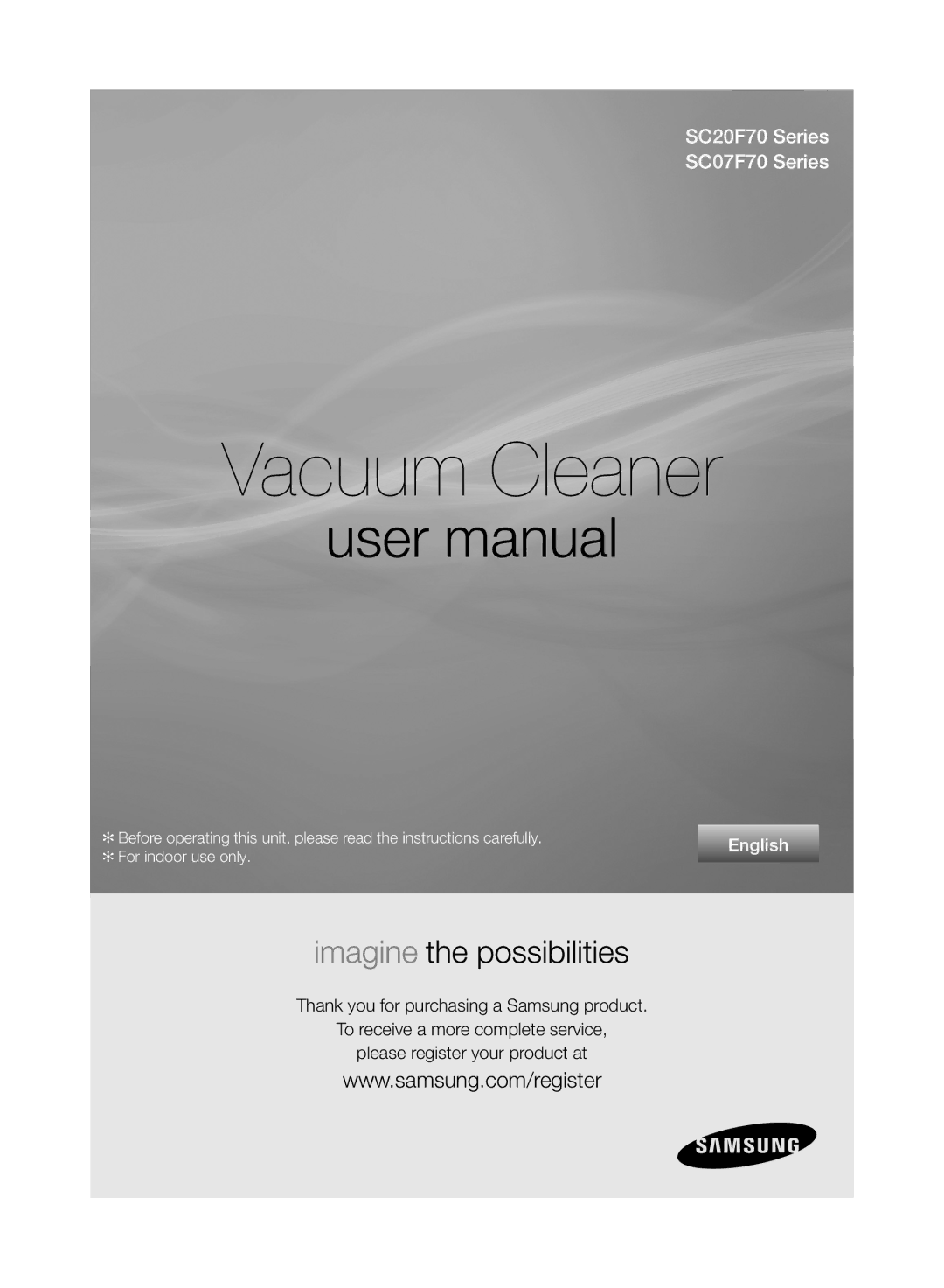 Samsung VC20F70HNAR/MG manual Vacuum Cleaner 