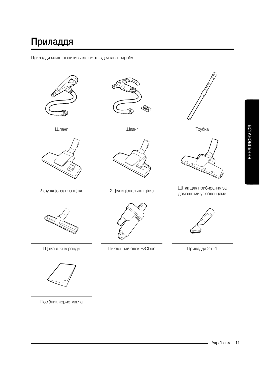 Samsung VC20M255AWB/EV, VC20M251AWB/EV, VC20M257AWR/EV, VC20M2540JN/EV, VC20M2560JP/EV manual Приладдя 