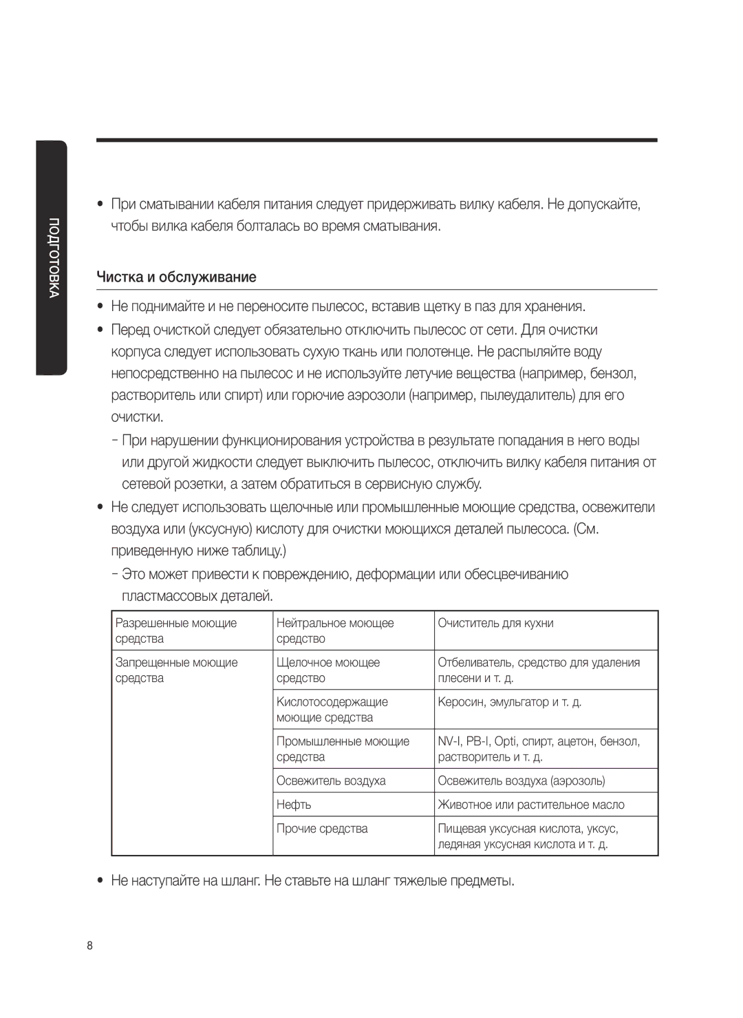 Samsung VC20M2540JN/EV, VC20M251AWB/EV, VC20M255AWB/EV manual Не наступайте на шланг. Не ставьте на шланг тяжелые предметы 