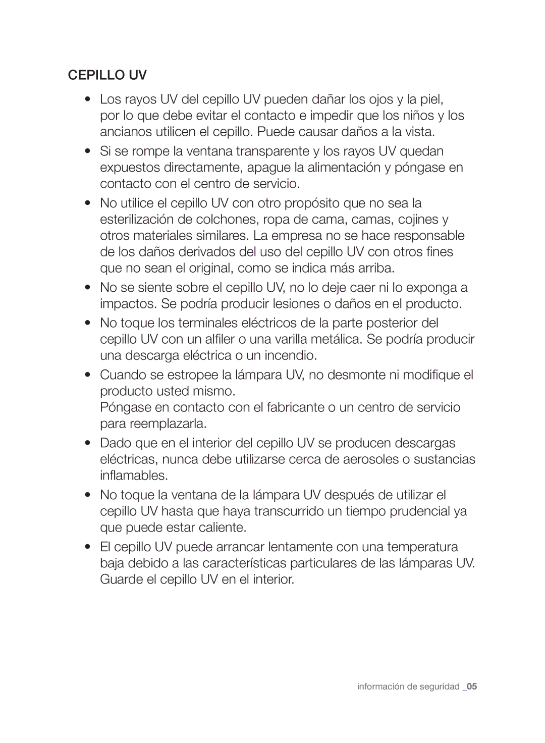 Samsung VC21F50VNAP/EC, VC21F50HNDB/ET, VC07F50HNRB/EC, VC21F50HNDB/EC manual Cepillo UV 