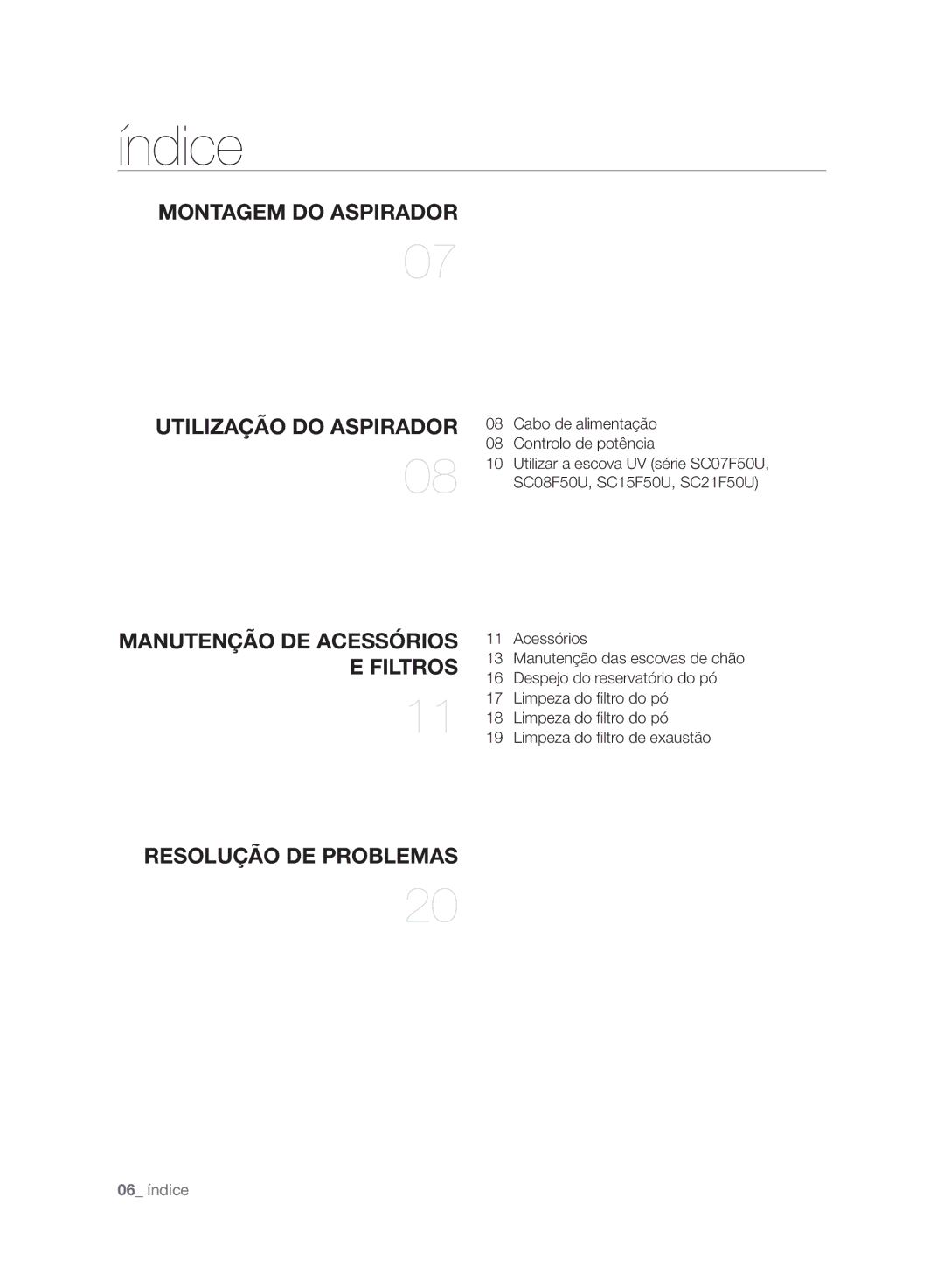 Samsung VC07F50HNRB/EC, VC21F50HNDB/ET, VC21F50VNAP/EC, VC21F50HNDB/EC manual Resolução DE Problemas 